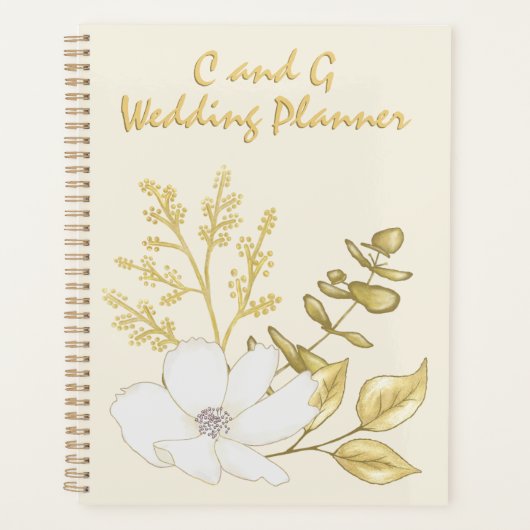 Romantic Elegant White Gold Floral Wedding Planner (Voorkant)