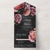 Romantic en Moody Pink Bouquet All In One Uitnodiging (Binnen)