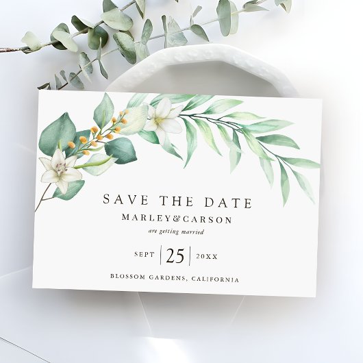 Romantic Eucalyptus Greenery leaves Wedding Save The Date
