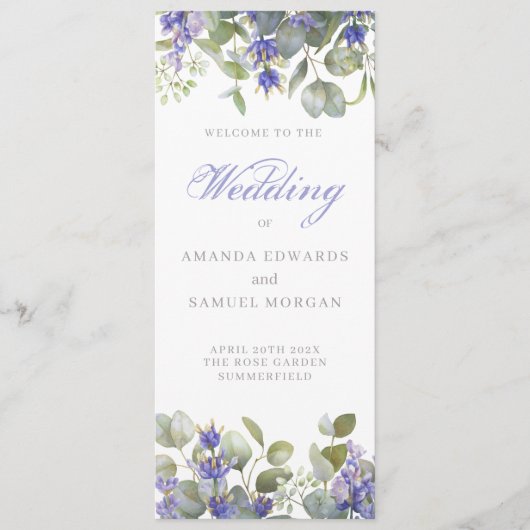 Romantic Eucalyptus & Lavender Weddenschap Programma (Voorkant)
