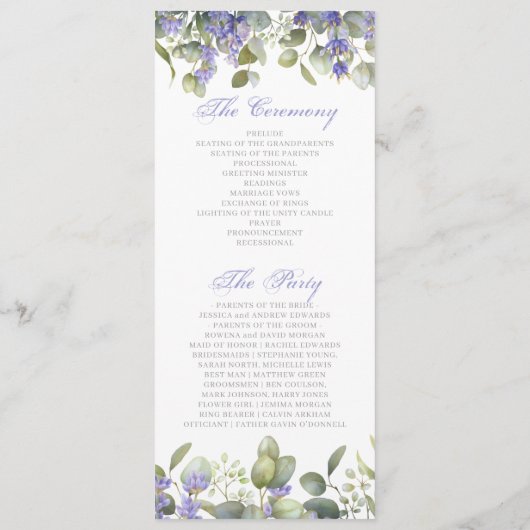 Romantic Eucalyptus & Lavender Weddenschap Programma (Achterkant)