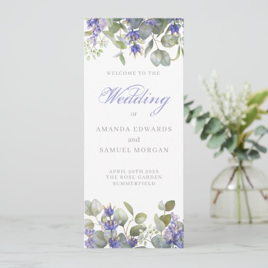Romantic Eucalyptus & Lavender Weddenschap Programma (Staand voorkant)