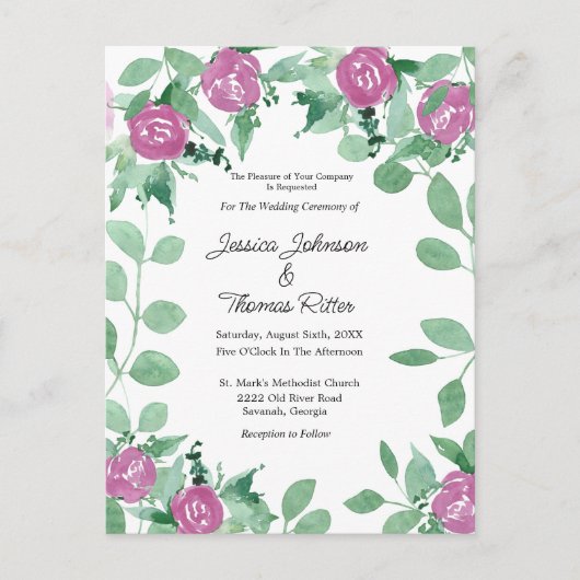 Romantic Eucalyptus roze Roses Weddenschap Briefkaart (Voorkant)