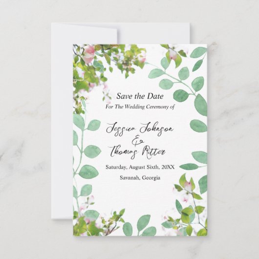 Romantic Eucalyptus Summer Weddenschap redt datum Save The Date (Voorkant)