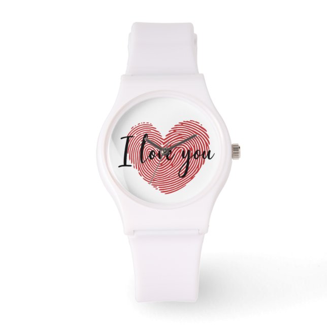Romantic Fingerprint Heart “I Love You” Sticker Horloge (Voorkant)