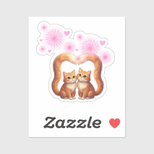 Romantic Fireworks Heart Cats Love & Togetherness Sticker (Vel)