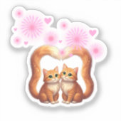 Romantic Fireworks Heart Cats Love & Togetherness Sticker (Voorkant)