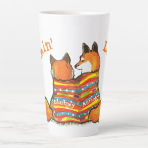 Romantic Flaming Love Fox Foxes W/Custom Names Latte Mok