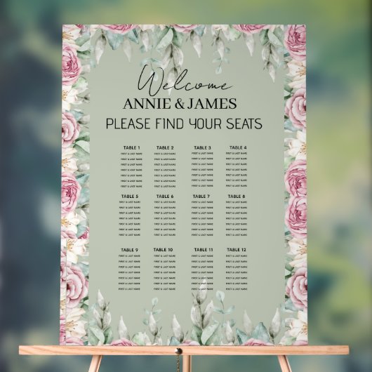 Romantic Floral Acrylic Wedding Seating Chart Sign (Neutre)