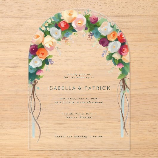 Romantic Floral Arch Wedding Invitation (Recto)