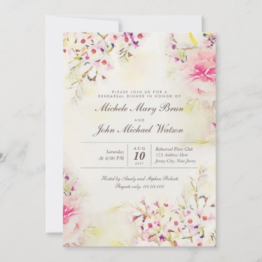 Romantic Floral Boho Rehearsal Dinner Invitation Kaart (Voorkant)