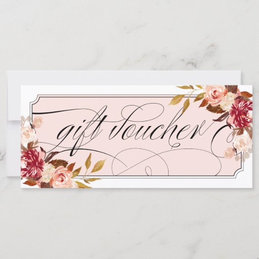 Romantic Floral Burgundy Elegant Gift Vouchers (Voorkant)