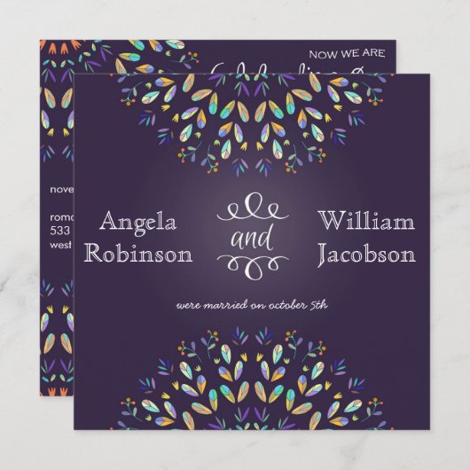 Romantic Floral Chalkboard Post Wedding Invitation Kaart (Voorkant / Achterkant)