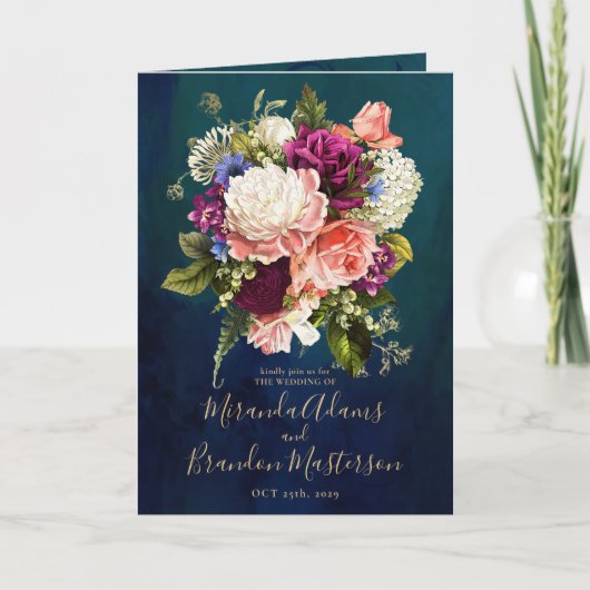 Romantic Floral Emerald Green Gold Wedding (Voorkant)