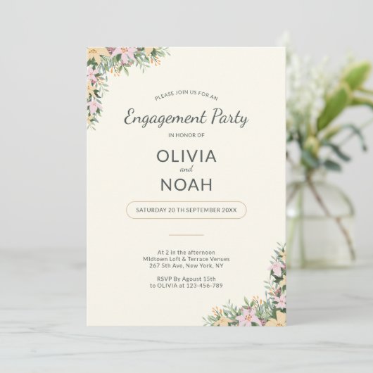 Romantic Floral Engagement Party Invitation (Debout devant)