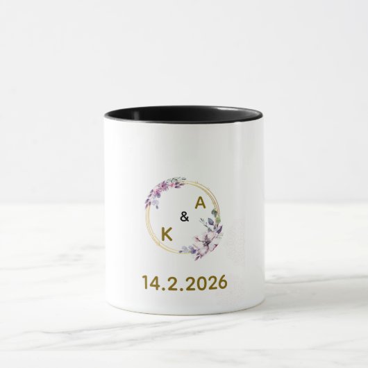 Romantic Floral Frame Couple Mug with Initials & W (Centre)
