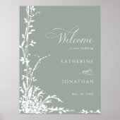 Romantic Floral Garden Sage Green Wedding Welcome Poster (Voorkant)
