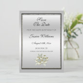Romantic Floral Gem, Silver & Black Birthday Save The Date (Staand voorkant)