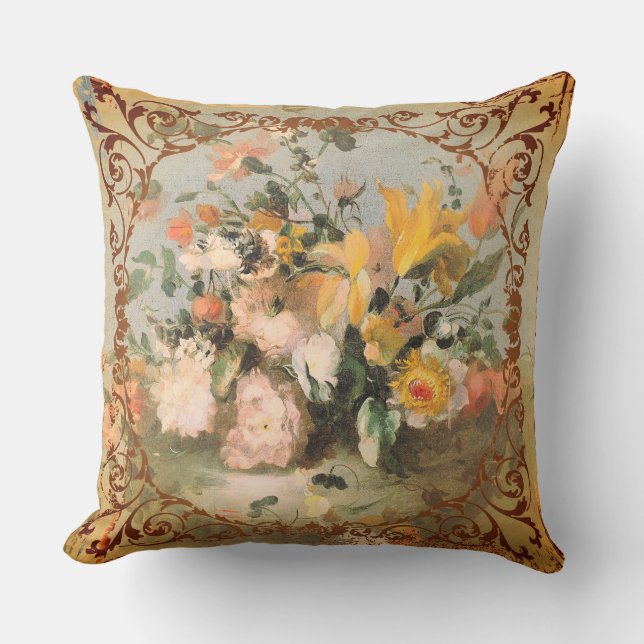 Romantic Floral Gold Tones Kussen (Voorkant)