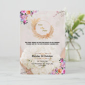 Romantic Floral Gold Wedding Invitation Kaart (Staand voorkant)