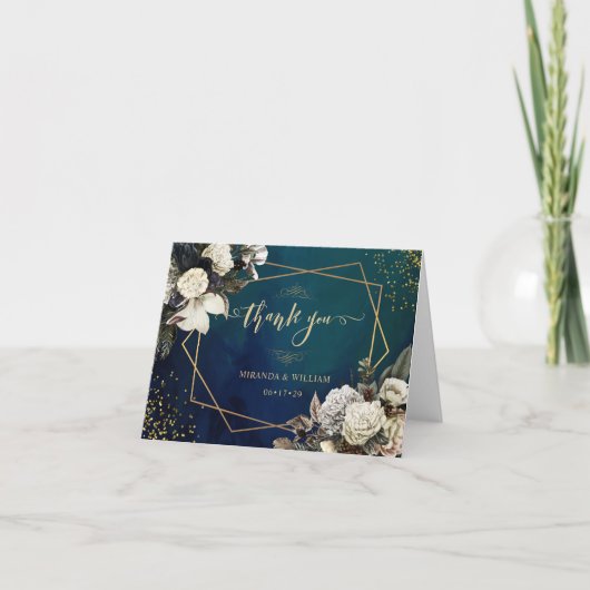 Romantic Floral Gold Wreath Weddenschap Hartelijk  Bedankkaart (Voorkant)