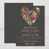 Romantic Floral Heart Wedding Invitation Kaart (Voorkant / Achterkant)