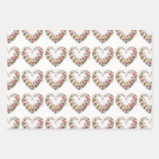 Romantic Floral Hearts, Boho Neon Wolf, Valentine Inpakpapier Vel