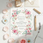 Romantic Floral Lantern Engagement Invitation Kaart