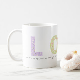 Romantic Floral LOVE Initial Acrostic Design Koffiemok