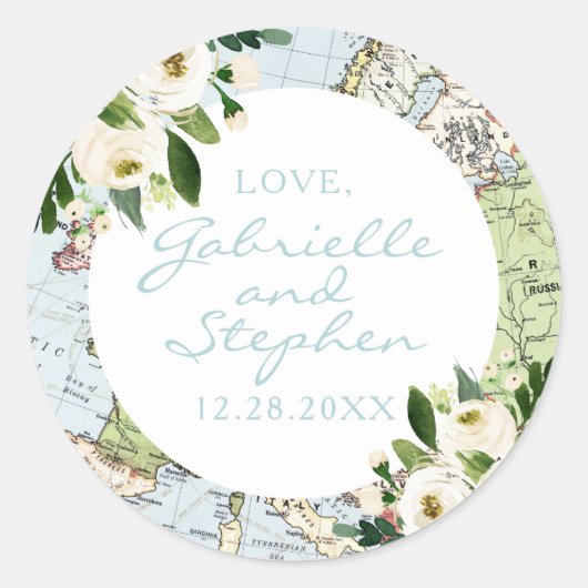 Romantic Floral Map Travel Theme Favor Label (Voorkant)