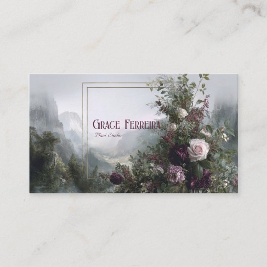 Romantic Floral Misty Mountain Valley Gold Frame Visitekaartje (Voorkant)