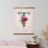 Romantic Floral Monogram Letter T Hangend Wandkleed (Slaapkamer)