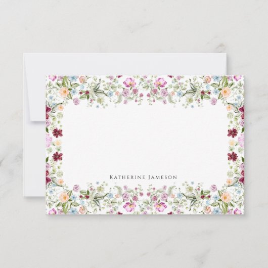 Romantic Floral Monogram Notecard Bedankkaart (Voorkant)
