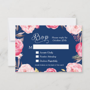 Romantic Floral Navy Blue Meal Choices RSVP Antwoo Kaartje
