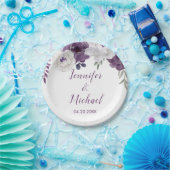 Romantic Floral Paars Silver Personalize Wedding Papieren Bordje (Feest)