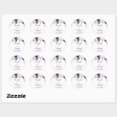 Romantic Floral Paars Silver Personalize Wedding Ronde Sticker (Vel)