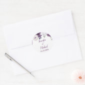 Romantic Floral Paars Silver Personalize Wedding Ronde Sticker (Envelop)