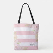 Romantic Floral Pink Stripes Canvas tassen (Achterkant)