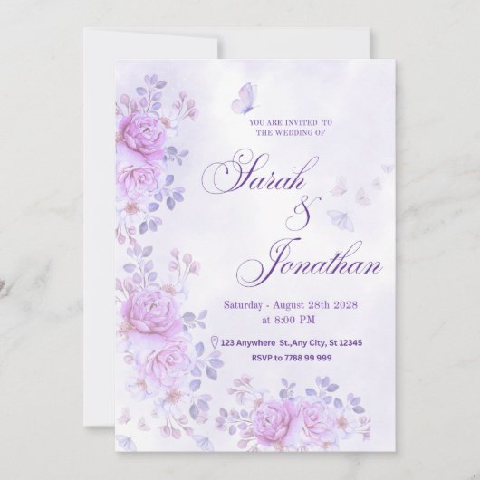 💐Romantic Floral Purple Wedding Invitation (Devant)