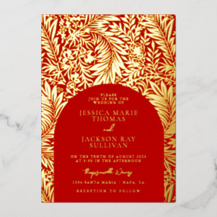 Romantic Floral Red en Gold Wedding Folie Uitnodiging