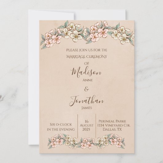 Romantic Floral Script Hand Drawn  Wedding Kaart (Voorkant)