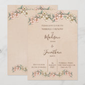 Romantic Floral Script Hand Drawn  Wedding Kaart (Voorkant / Achterkant)