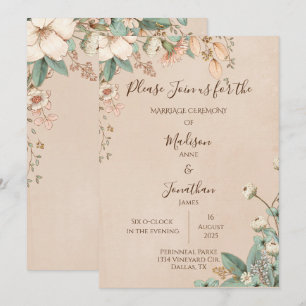 Romantic Floral Script Hand Drawn  Wedding Kaart