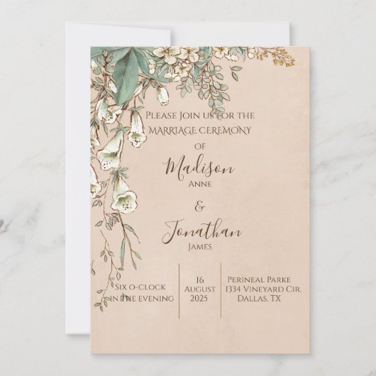 Romantic Floral Script Hand Drawn Wedding Kaart (Voorkant)