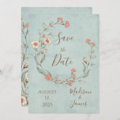 Romantic Floral Script Hand tekende chic Wedding Save The Date (Voorkant / Achterkant)