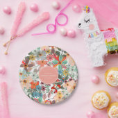 Romantic Floral soft Pink Green Pach Classic Papieren Bordje (Feest)