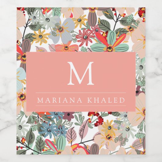 Romantic Floral soft Pink Green Pach Classic Wijn Etiket (Enkel label)