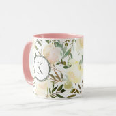 Romantic Floral Vanilla White Waterverf Monogram Mok (Voorkant links)