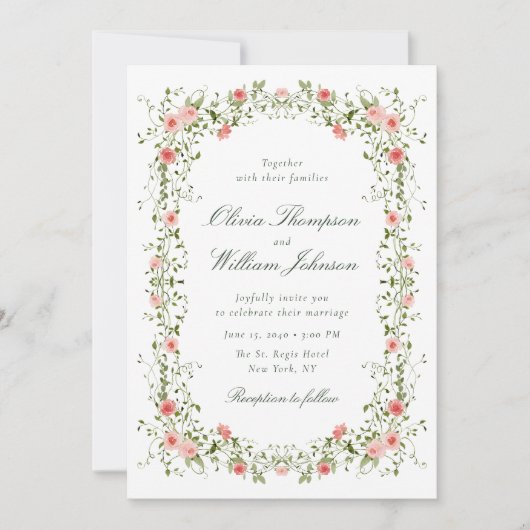 Romantic Floral Vine Frame Wedding Invitation (Devant)