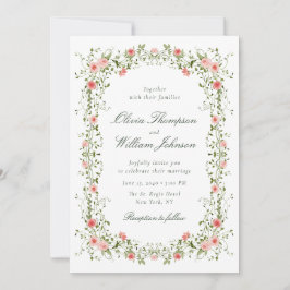 Romantic Floral Vine Frame Wedding Invitation Kaart
